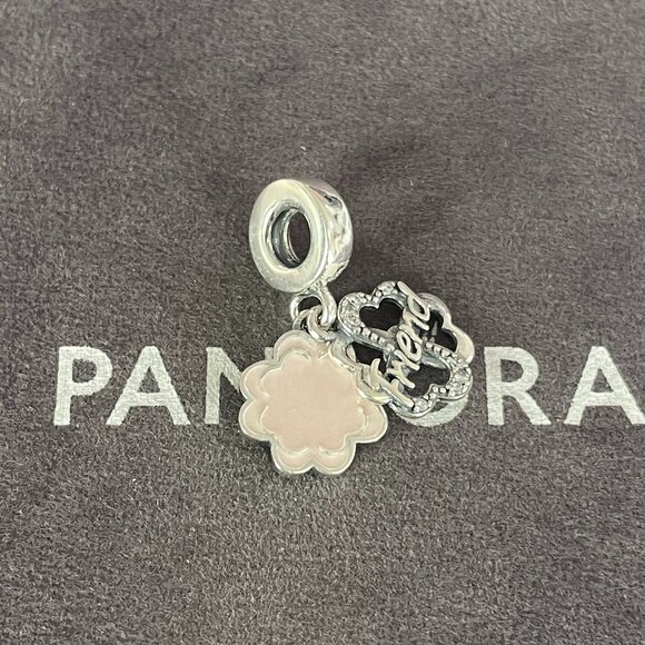 Pandora Four-leaf Clover Friendship Double Dangle Charm - Picture 2 of 5
